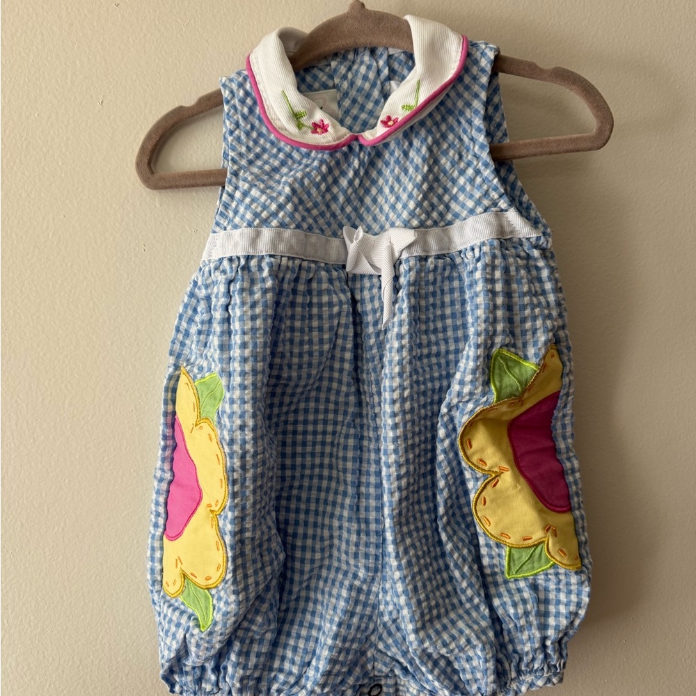 Youngland blue and white gingham romper